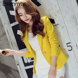 Abiti da donna Blazer OHRYIYIE Verde/Giallo Bottone singolo Blazer da donna Donna 2023 Primavera Autunno Donna Giacche da completo Blazer Femme Ufficio Top CappottiL240118