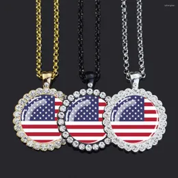Pendant Necklaces Independence Day USA Flag Statue Of Glass Dome Rhinestone Chains Necklace For Men Women Jewelry Gift