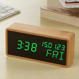 Desk Table Clocks Snooze Alarm Clock Bamboo Wooden LED Mirror Digital Clock USB Electronic Clock Calendars Table Clock Acoustic Control Sensing YQ240118