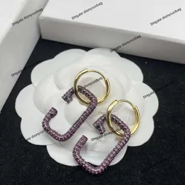 Bijoux de luxe Boucles d'oreilles Slim Lettre Diamant Boucles d'oreilles Violet Petite boucle carrée Géométrique