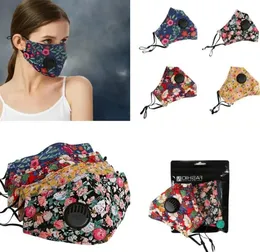 Хлопковая маска с цветочным принтом и дыхательным клапаном Дышащие маски для рта Противопыльная моющаяся многоразовая маска для лица без фильтра 521Q