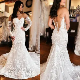 Abito da sposa a sirena di lusso per la sposa scollo a cuore illusione appliqued abiti da sposa in pizzo per la Nigeria donne nere per abiti da matrimonio taglie forti NW056