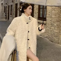 Jaquetas femininas hanchen inverno urso de pelúcia casaco de pele alpaca perfil high-end meados de comprimento grosso casaco quente para roupas femininas