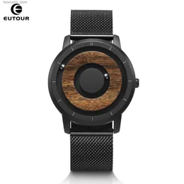 Outros relógios eutour original magnético de madeira dial moda casual quartzo simples pulseira de couro de aço inoxidável q240118