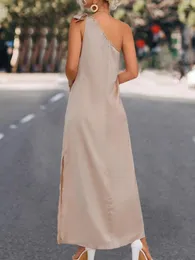 Casual Dresses Elegant One-Shoulder Summer Dress With Slit And Lacing Detailing Perfect For Parties Special Occasions Loose