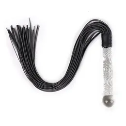 Black Leather Pimp Whip Crystal Glass Dildo Handle Anal Plug Racing Riding Flogger Queen Bdsm Bondage Sex Toys for Couples 240117