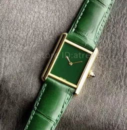 Top Stylish Quartz Watch Women Gold Dial Sapphire Glass Red Black Green Crocodile Leather Strap Wristwatch Classic Rectangle Design Ladies Casual Clock 150S
