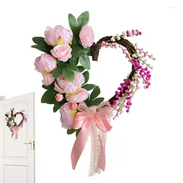 Decorative Flowers Heart Shaped Flower Wreath Romantic In Shape Home Fashionable With Bowknot For Garden Front Door Balcony