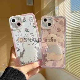 Cell Phone Cases For Samsung Galaxy S22 Ultra S21 FE S20 Plus Note 20 S23 Case Cute Rabbit With Holder Soft Tranparent TPU Phone Protecion Cover J240118