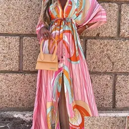 Vestido de duas peças verão impressão casual mulheres es oversized férias praia boho erup feminino manga longa solta túnica vestido 220725 gota deliv dhaxz