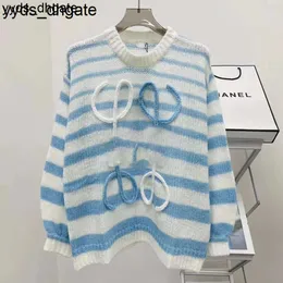 Lowes and Autumn Winter 2023 Advanced Feel Casual Age Reducing Blue and White Stripe Hohlpullover Koreanischer Strickpullover für Damen UG8F