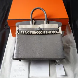 Designer tote bag 25cm 30cm 10A mirror quality gray total Handmade original lizard skin luruxy handbags special advanced customized style with orange box