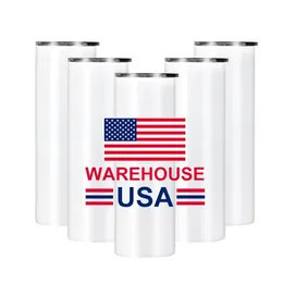 O armazém dos EUA pode estocar 304 aço inoxidável 20 onças sublimação reta tumblers parede dupla magro espaços em branco copos brancos canecas isoladas 118