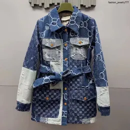 giacca di design primavera estate tendenza moda stile celebrità giacca di jeans organici lavati ecologica giacca dimagrante con cintura jacquard da donna