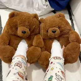 Cartoon Teddy Bear Cotton Shoes for Warmth and Cute Teddy Bear Slippers, Oversized Indoor Home Shoes, Winter Fur Plush Nest