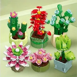 블록 식물 분재 화분 화분에 세트 보존 된 꽃 꽃다발 즙이 많은 모델 빌딩 블록 아이 퍼즐 DIY 장난감 벽돌 크리스마스 giftsvaiduryb