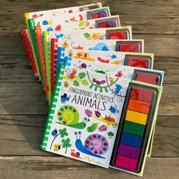 Barn fingeravtryck böcker med gummistämplar bläck pad barnaktiviteter doodling bok djur trädgård dagis diy hantverk leksak 240117