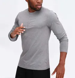 LL Uomo Yoga Outfit T-shirt sportiva a maniche lunghe Uomo Sport Style Colletto con bottoni Camicia Allenamento Fitness Abbigliamento Allenamento Elastico Quick Dry Wear maglietta 445