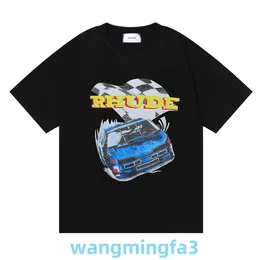 2024 Novo Modelo Camisetas Masculinas Designer de Moda Americana Marca Rhude Racing F1 Impresso Manga Comemorativa de Algodão para Casais Masculinos e Femininos Tamanho Grande Camiseta Curta