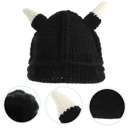 Basker unisex beanie cap rolig horn stickad hatt varm stickad kreativ hatt (56-58 cm)