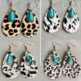 스터드 이어링 HorseHair Turquoise Leopard 가죽 가죽 보헤미안 컨트리 스타일 가벼운 여성용.