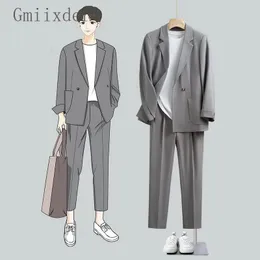 GMIIXDER Casual Blazer Suit for Men luźne młode dojrzałe streetwear elegancka dwa guziki płaszczowe spodnie garnitury 240117