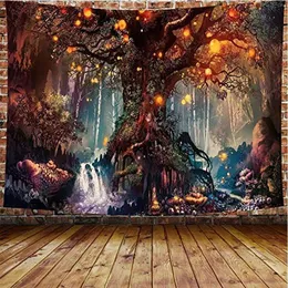 Tapeçarias Floresta Vida Árvore Parede Pendurado Tapeçaria Fantasia Planta Mágica Castelo Hippie Psicodélico Tapete Decorativo Cama Sheetvaiduryd