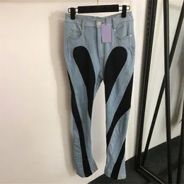 Luksusowe designerskie kobiety dżinsowe spodnie Kontrast kolor Patch Work Woman Jean Pants Denim czarne dżinsowe spodnie nogi