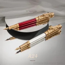 Hongdian A24 Metal Fountain Pen F/Long Knife 26# Nib Golden Dragon Year Limited Carving Gift Pen School Office Writing Supplies 240117