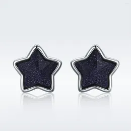 Серьги-гвоздики из стерлингового серебра S925, модные черные пятиконечные звезды в форме фиолетового песка, простые повседневные украшения для женщин