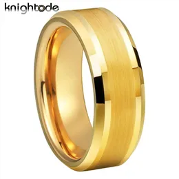 Necklaces 6mm 8mm Gold Color Tungsten Carbide Wedding Band for Men Women Engagement Ring Center Brushed Beveled Edges Polished Comfort Fit