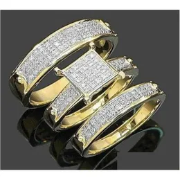 Trouwringen Quoteaster Dayquotgift 3 Stuks Mode Trendy Sieraden Women039S 18K Vergulde Koperen Zirkoon Bruiloft Paren Ring Maat 51 Dhcfj