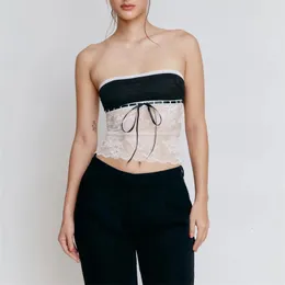 Fairy Grunge koronkowy ozdob bez ramienia Top do kobiet letnich rękawów Bandeau Top z łukiem Y2K Street Ubrania 240118