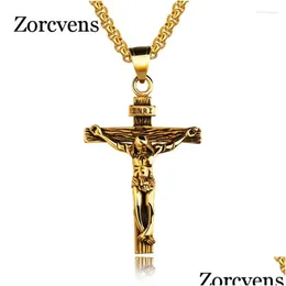 Kolye Kolyeleri Kotik Cross Inri Crucufix İsa Parça Altın Renk Paslanmaz Çelik Erkekler Zincir Hıristiyan Takı Damlası Teslimat Dhskk