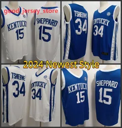 Kentucky Wildcats Basquete Jerseys # 15 Reed Sheppard # 34 Oscar Tshiebwe Homens Juventude 2024