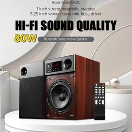 Alto-falantes 80W Desktop de madeira 2.0 HiFi Stereo Active Style Bluetooth Speaker Home Theater Subwoofer com função Karaokê TV Computador Áudio