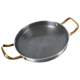 Pans Stainless Steel Hong Style Honeycomb Griddle Thickened Seafood Crayfish Rice Pot Creative Double Ear Plate Pan (26cm) Fry