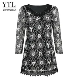 Capris Yitonglian Women Vintage Crochet Vneck Classic Silver Trending Floral Lace Blue 2021 Plus Size Tunic Tops Oversize Shirt H429