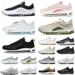 Novo Designer Running Shoes Homens Mulheres Max 97 97s Rosa Roxo Criado Triplo Preto Branco Prata Bala Metálico Ouro Meia-Noite Marinha Esportes Ao Ar Livre Sapatilhas Treinadores