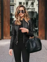 Chic Lady Slim Fit Faux Leather Jacket Women Classic Moto Biker PU Leater Jacket Spring Autumn Basic Zipper Coat Outerwear S-XXL 240117