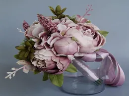 Wedding Flowers European Vintage Bridal Bouquet Artificial Dusty Peony Fake Succulent Plant Lace Ribbon Bridesmaid Party6830425