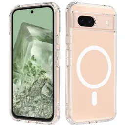 Kompatibel med Magsafe Case -stötsäker transparent klart magnetiskt täckning för Google Pixel 8A 8 Pro 7 7A 6A Hard Protective Funda