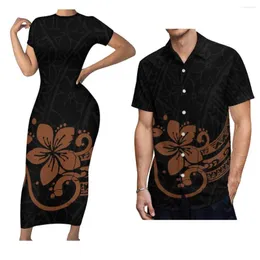Lässige Kleider Hochwertige polynesische Design Ethnische Kleidung Aloha Kurzarmhemd für Männer mit Rundhalsausschnitt Overall Frauen Paare