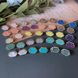 Stud Earrings Hexagon Quartz Druse Button For Women Classic Designer Inspired Fashion Jewelry Girl Gift