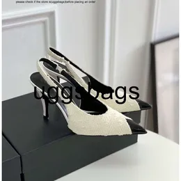 قناة أحذية الصنادل chanelity فستان الأحذية العلامة التجارية النساء العالي الكعب مضخات slingback فيسبر حبال الظهر boucle tweed أسود أبيض أبيض ريد