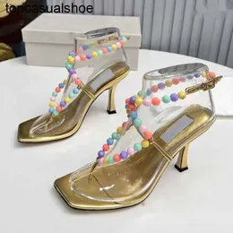 JC Jimmynessity Choo Colorful Women's Horizontal Dress Shoes Bead Strap High Heel Sandals Square Shoe Party