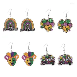 Kolczyki Dangle Colorful Mardi Gras Wood Drop nieregularna irlandzka karnawałowa biżuteria Kobiety aros mujer brincos acsorios para