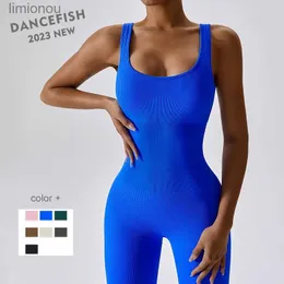 Aktif Setler Dancefish 2023 Kadın Spor Setleri Sessiz Örgü Kaburga Sıska Sıska Sıska Gym Glamour Dans Giysileri Fitness Active Giyim Aten Yoga Tulumlarl240118