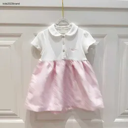 New girl dress Short sleeve child lapel Pink skirt Size 90-160 designer baby dresses Letter printing kids frock Jan20