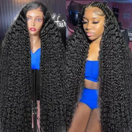13x4 curly Human Hair Lace Frontal Wig透明レミーブラジル42 40インチ深い波13x6 HDフロントヒューマンヘアウィッグ250％